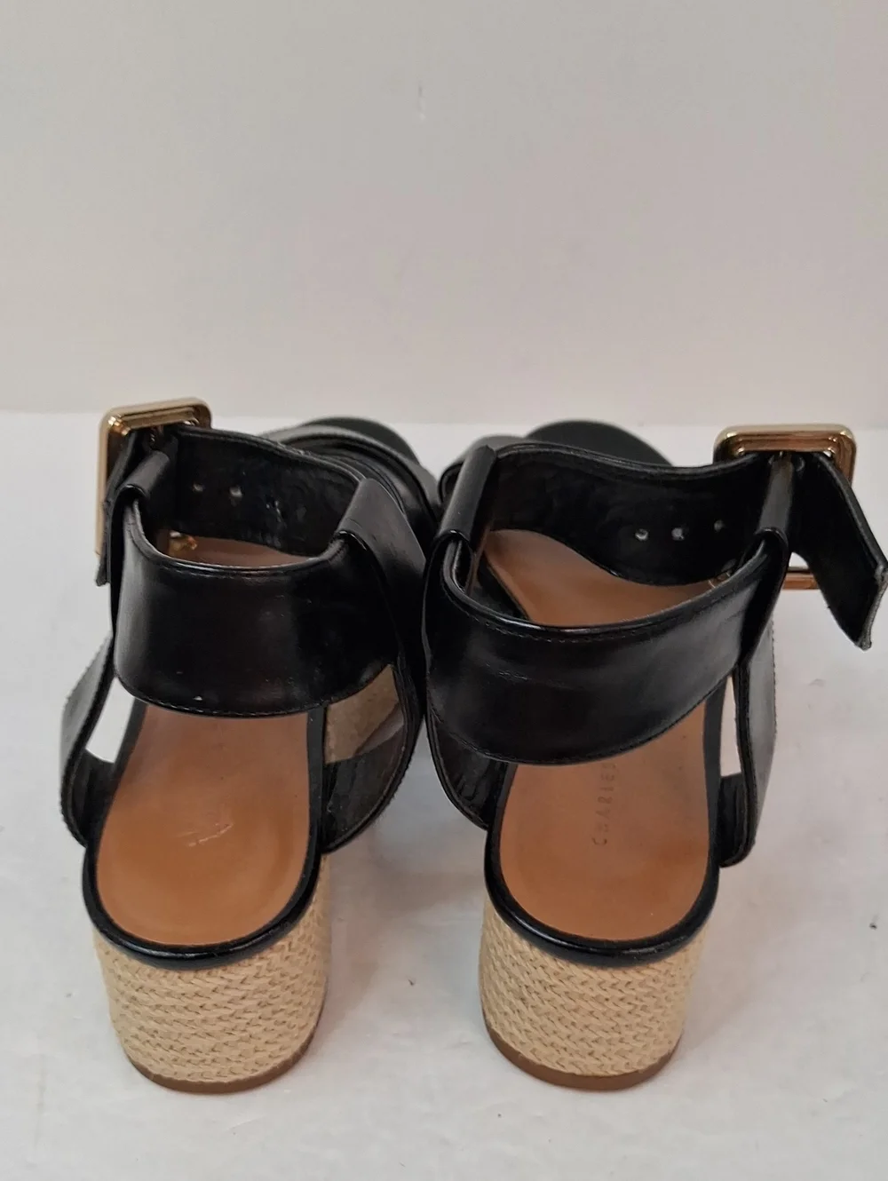 Charles & Keith Black Espadrille Wedge Ankle Strap Sandals Size 35/4
